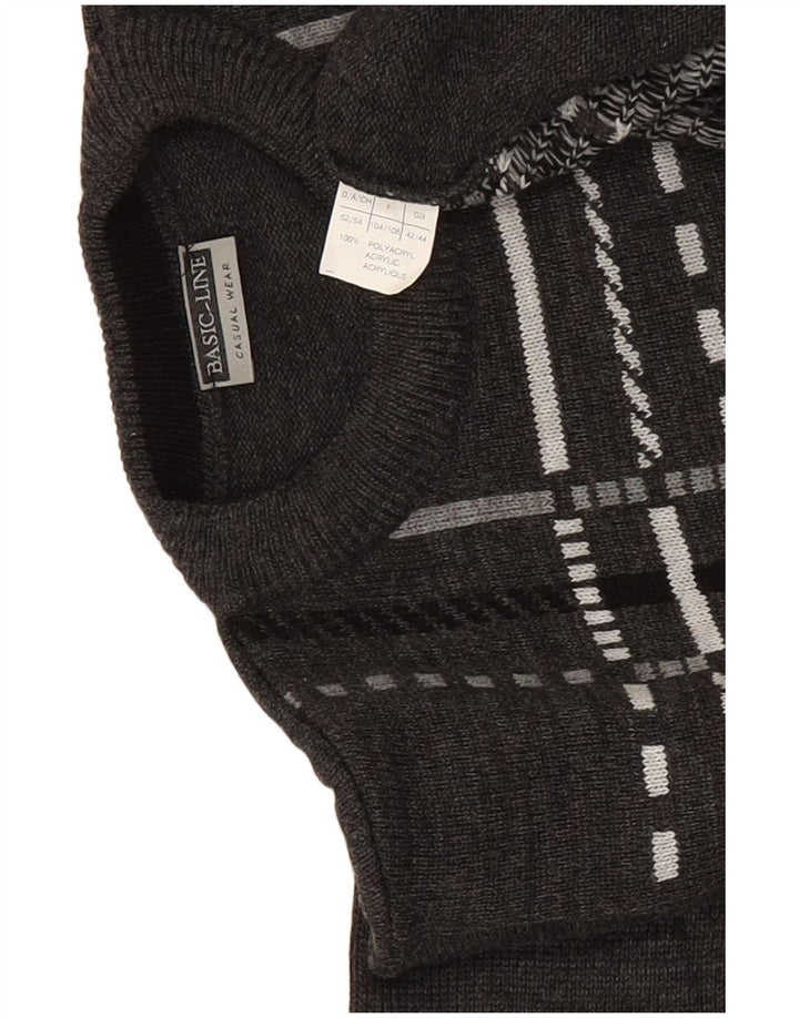 Basicline Pull col rond pour homme UK 42/44 Grand gris à carreaux en acrylique