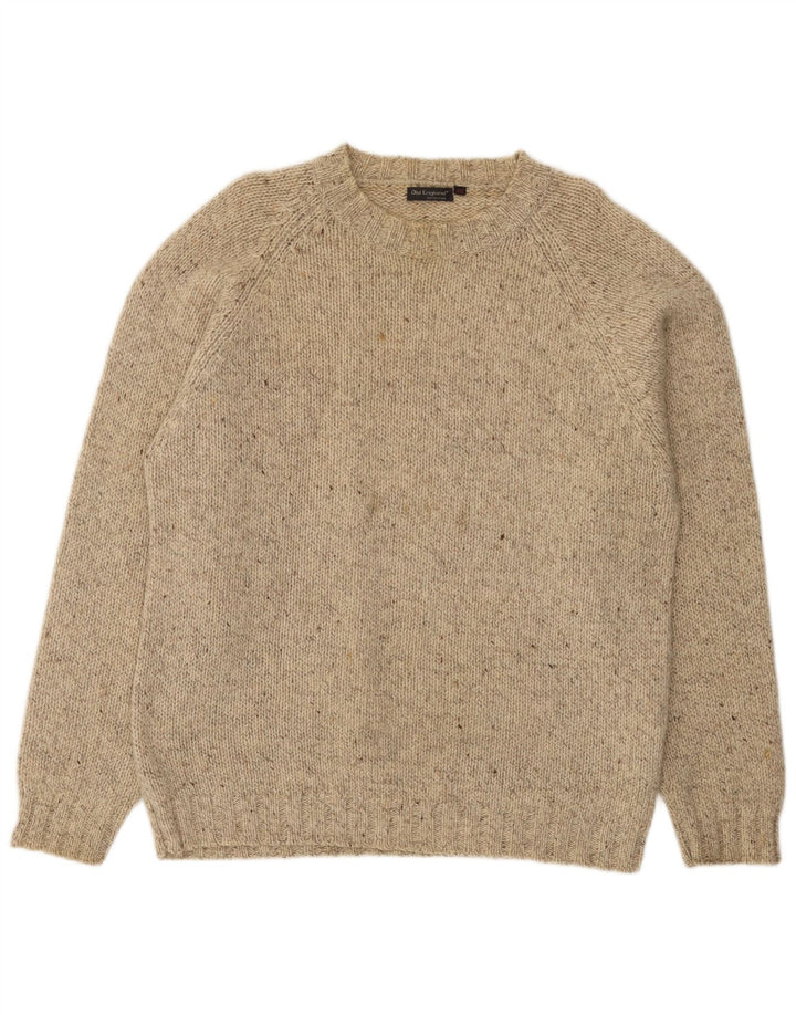 Old England Pull col rond pour homme XL en laine vierge mouchetée beige