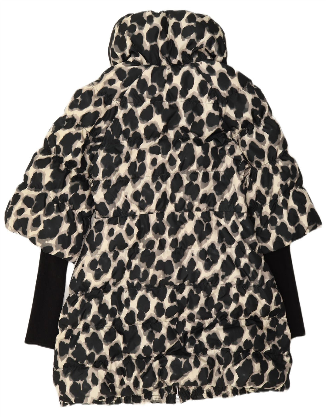 Karen Millen Manteau rembourré pour femme UK 12 Polyester imprimé animal noir moyen