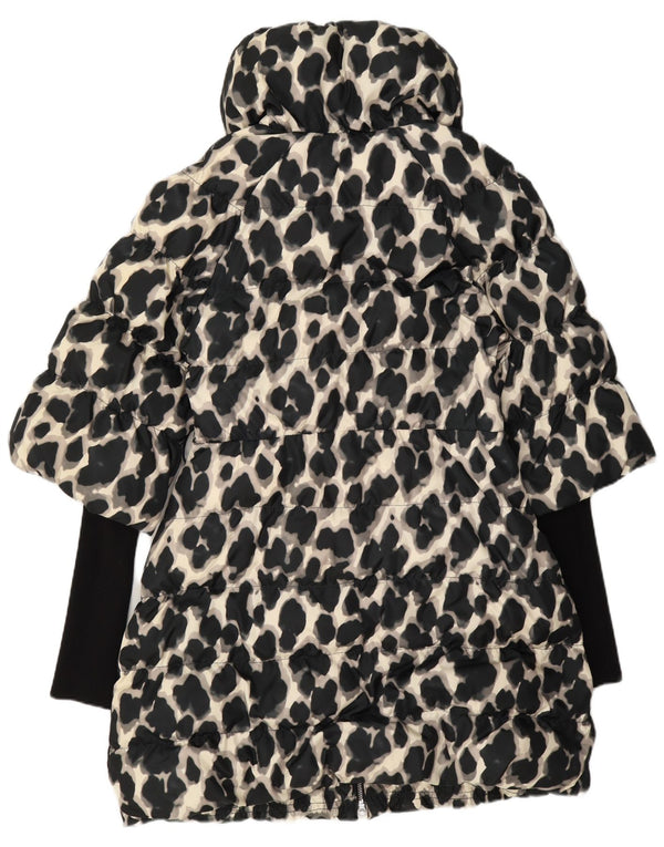 Karen Millen Manteau rembourré pour femme UK 12 Polyester imprimé animal noir moyen
