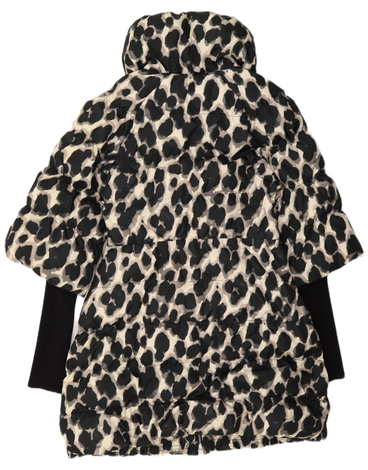 Karen Millen Manteau rembourré pour femme UK 12 Polyester imprimé animal noir moyen
