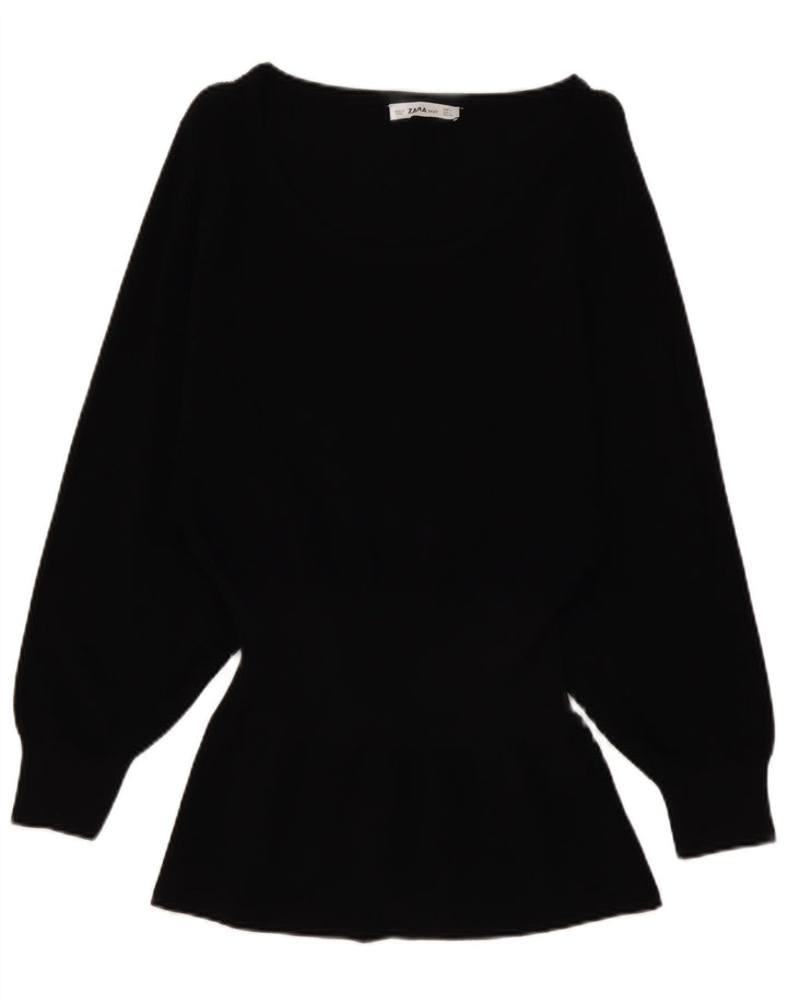 Zara Femme Top Manches Longues UK 14 Large Noir Viscose