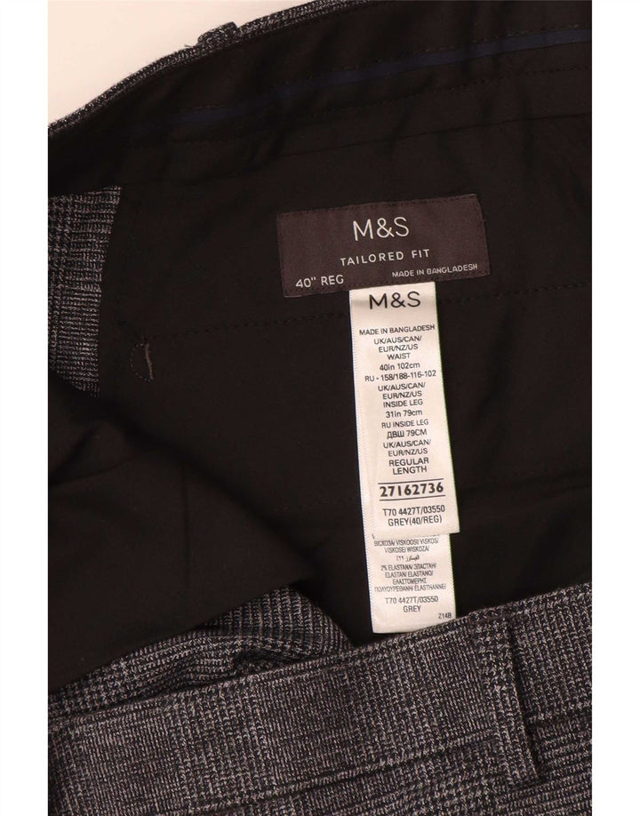 Marks & Spencer Pantalon de costume droit coupe ajustée pour homme W40 L31 Gris à carreaux