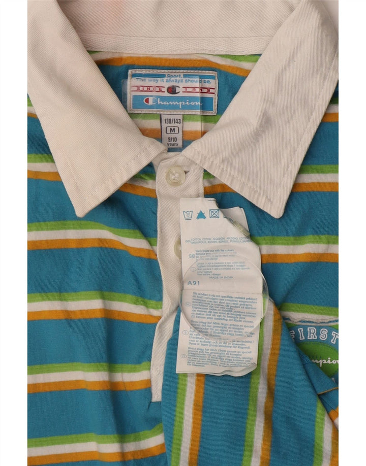 CHAMPION Polo Graphique Garçon 9-10 ans Coton Rayé Bleu Moyen