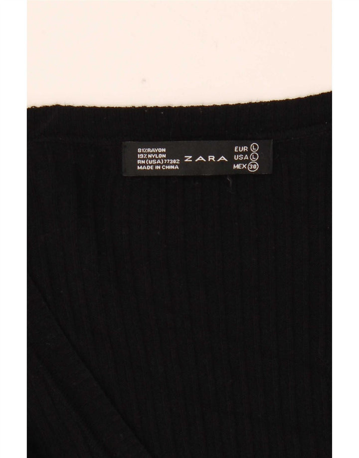 Zara Womens Top Manches Longues UK 14 Large Rayonne Noire