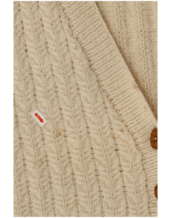 VINTAGE Femmes Manches Courtes Cardigan Pull UK 16 Grand Blanc Cassé