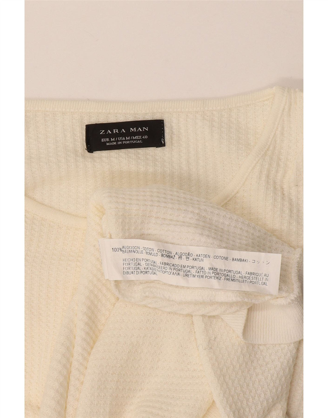 Zara Pull à col rond pour homme en coton blanc cassé moyen