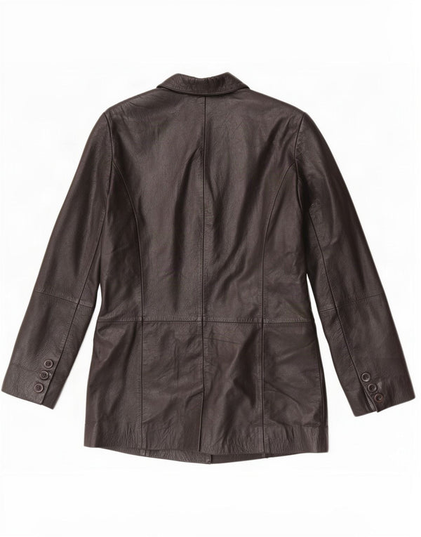 vintage Femme 3 Boutons Veste Blazer En Cuir UK 10 Petit Noir