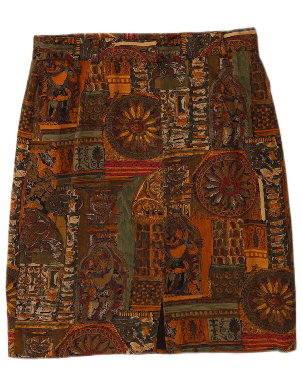 VINTAGE Jupe crayon femme W28 Coton géométrique marron moyen