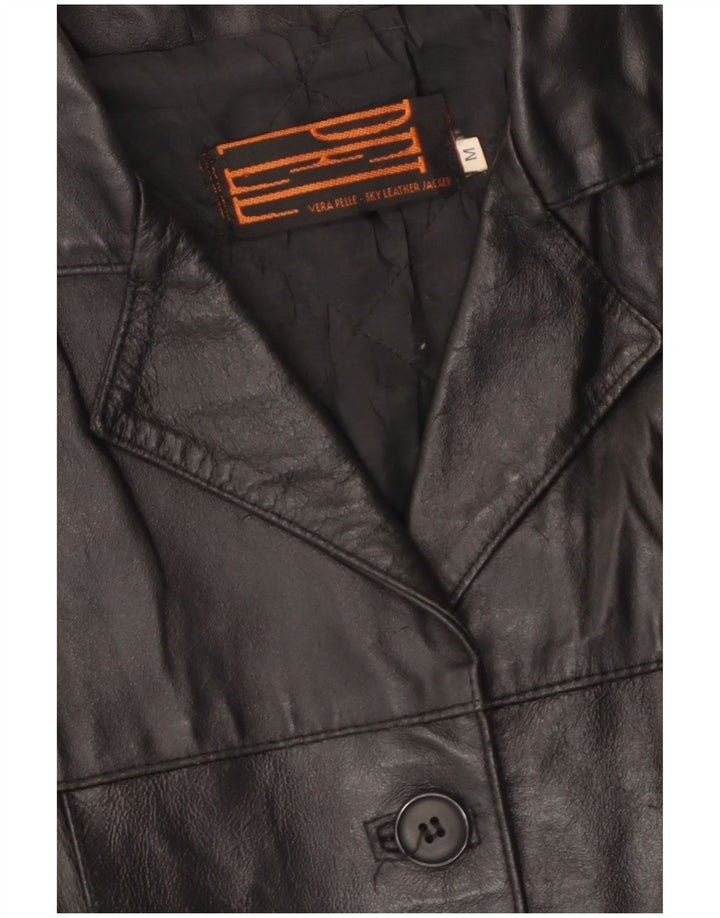 Veste en cuir femme vintage UK 14 Cuir noir moyen