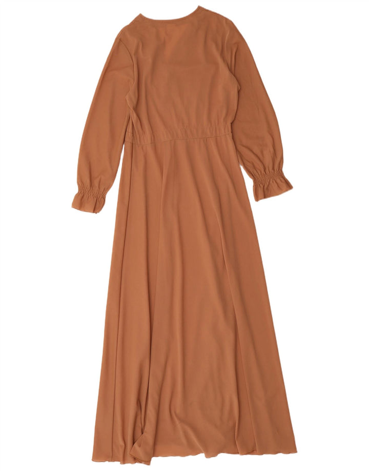 vintage Femme Maxi Robe UK 12 Brun Moyen