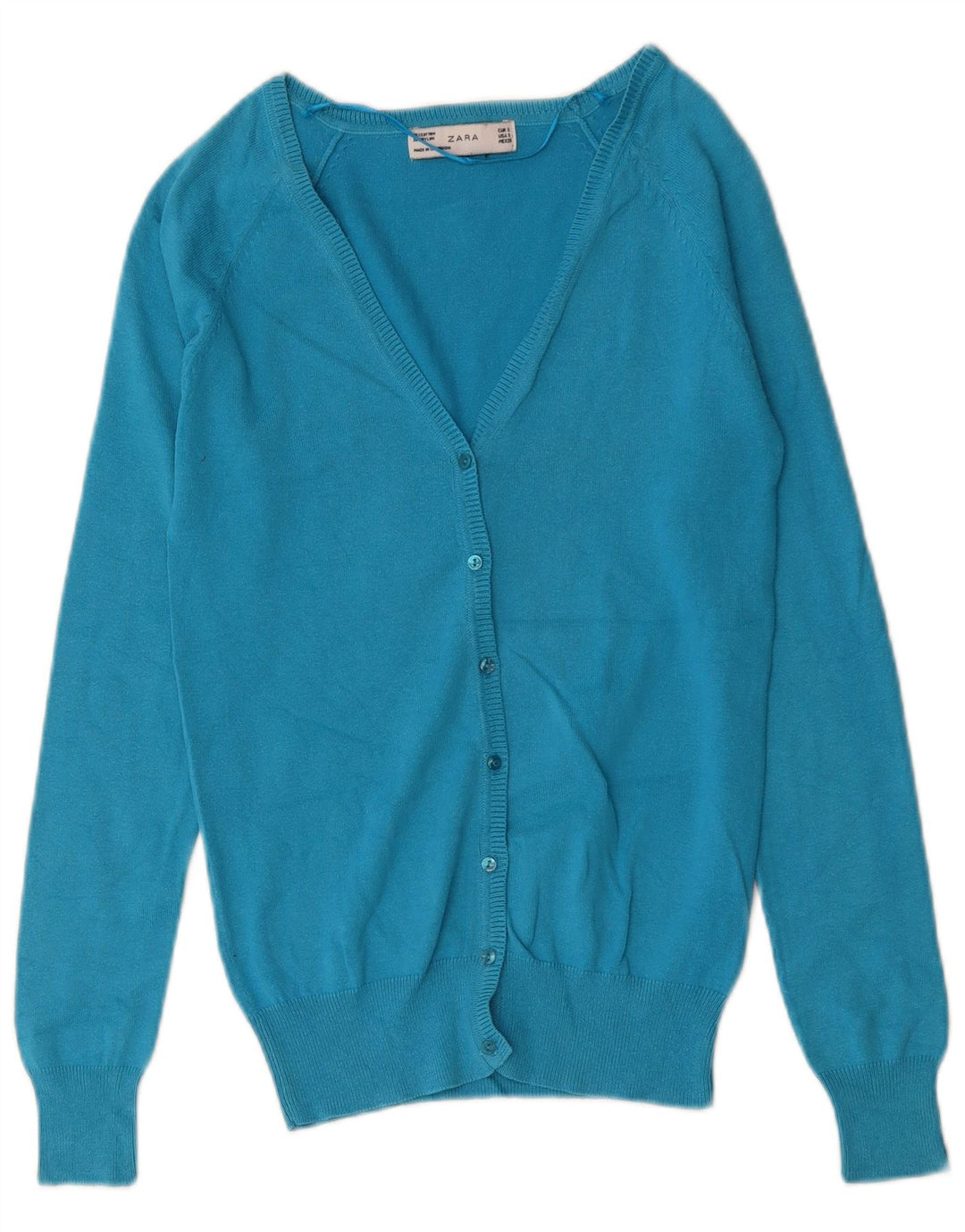 ZARA Femme Cardigan Pull UK 10 Petit Bleu Coton