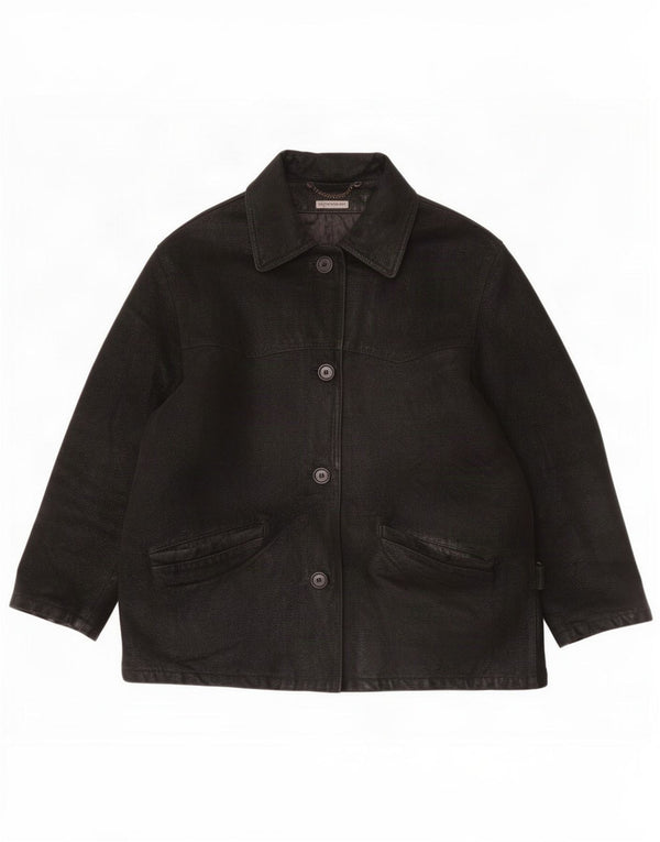 Veste en cuir surdimensionnée Vintage Womens IT 46 Large Black