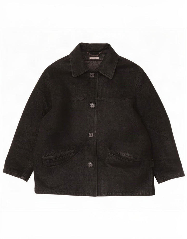 Veste en cuir surdimensionnée Vintage Womens IT 46 Large Black