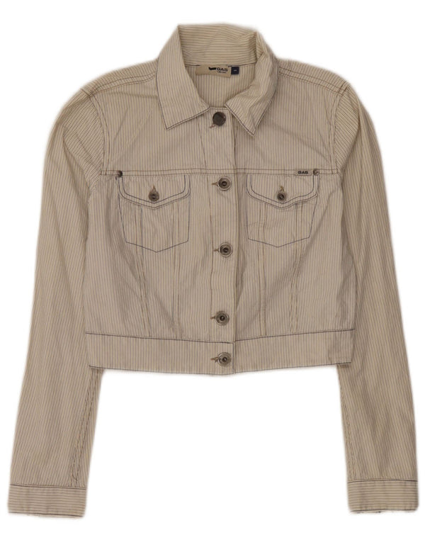 Gas Womens Crop Bomber Jacket UK 10 Petit coton rayé beige