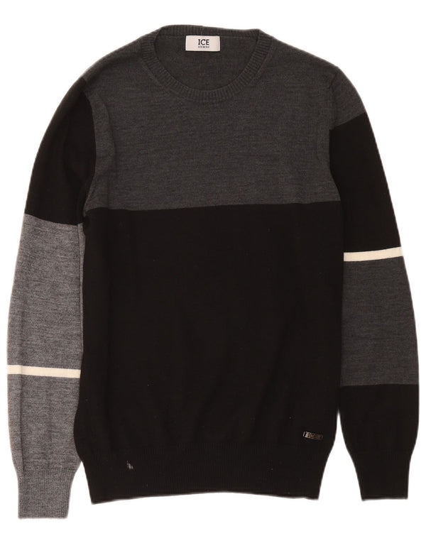 Iceberg Pull à col rond pour homme en laine color block noir moyen