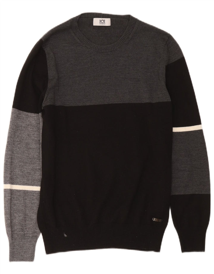 Iceberg Pull à col rond pour homme en laine color block noir moyen
