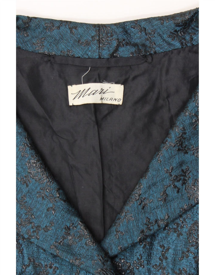 vintage Femmes 2 Boutons 2 Pièces Ensemble UK 12 Moyen Bleu Floral