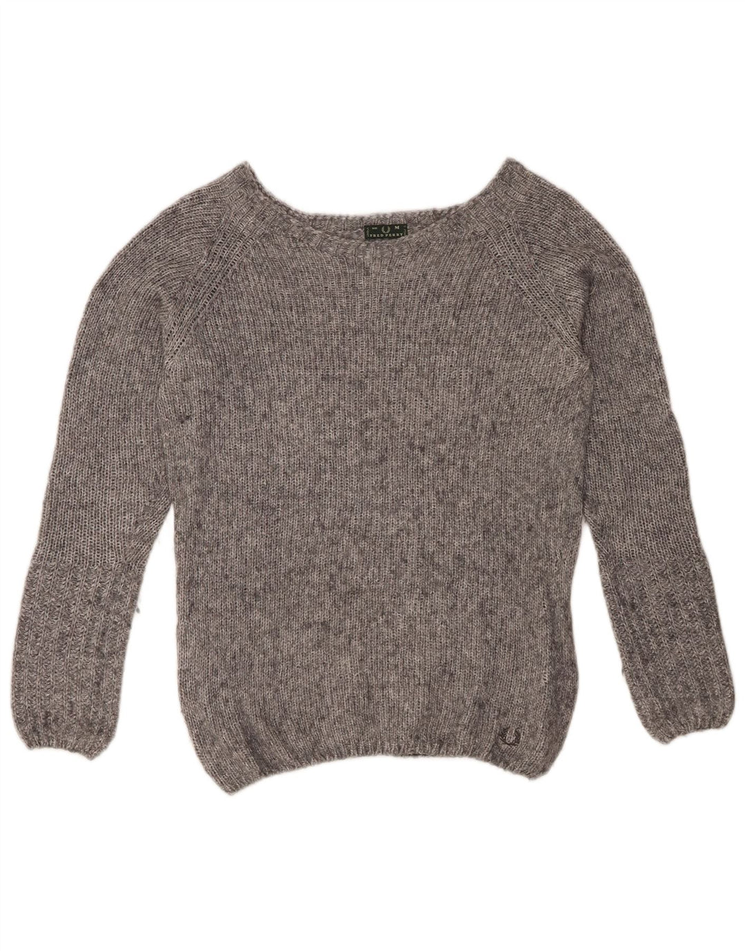 FRED PERRY Pull col bateau pour femme UK 14 Gris moyen moucheté