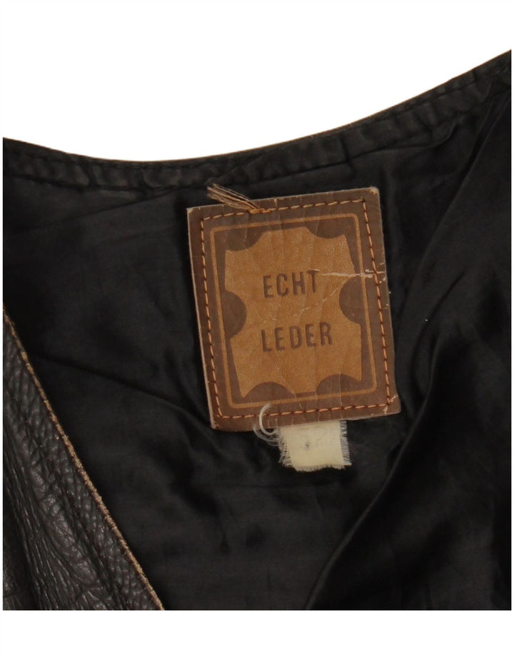 vintage Mens Crop Leather Gilet IT 52 XL Cuir Noir