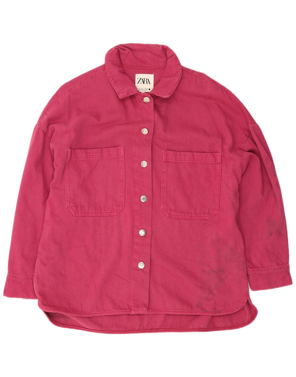Zara Femme Chemise En Jean UK 16 Large Rose Coton