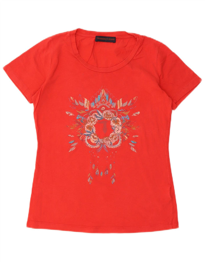 Trussardi Femme T-Shirt Graphique Top UK 10 Small Rouge