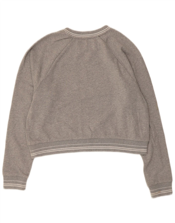 Superdry Femme Crop Graphic Sweatshirt Jumper UK 14 Gris Moyen Coton