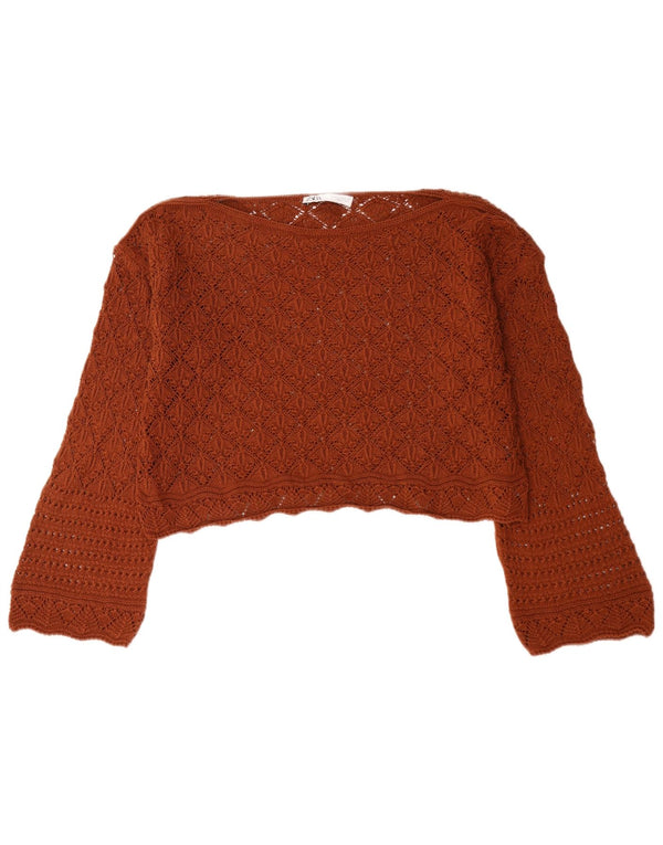 Zara Pull court surdimensionné à col bateau pour femme UK 14 Marron moyen