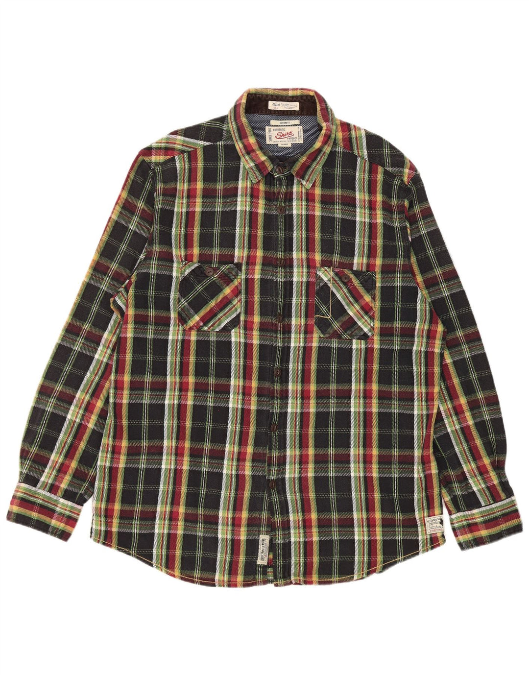 Marlboro Classics Chemise en flanelle à carreaux pour hommes, coupe personnalisée, 3XL, carreaux noirs