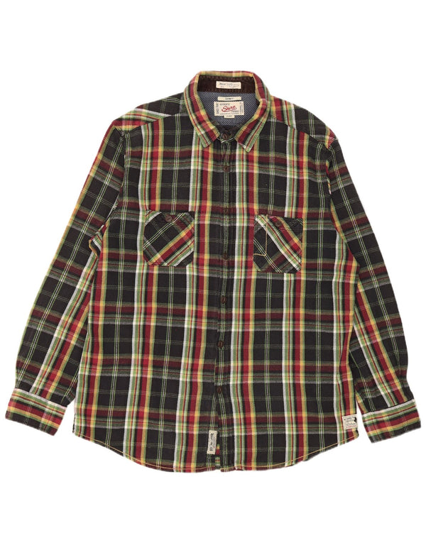 Marlboro Classics Chemise en flanelle à carreaux pour hommes, coupe personnalisée, 3XL, carreaux noirs
