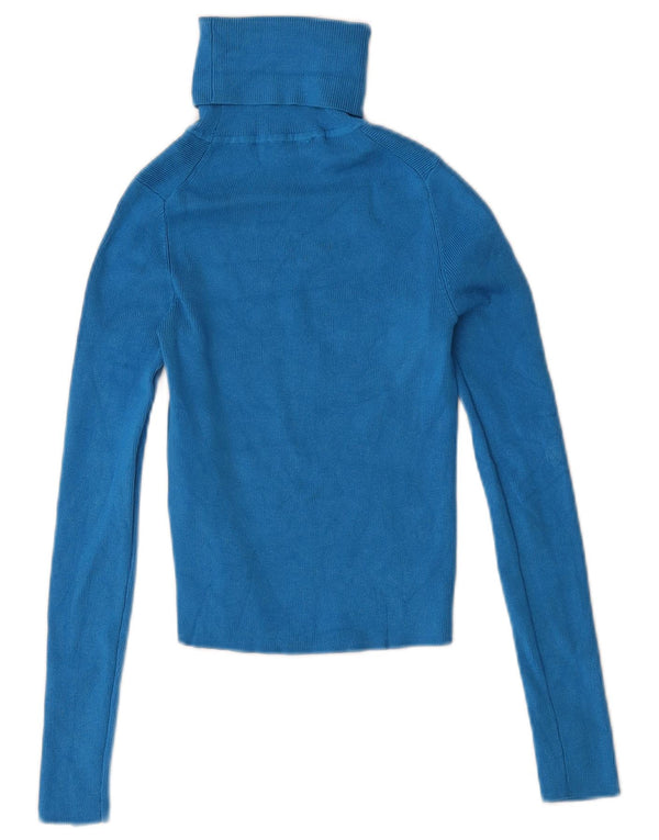 Zara Womens Crop Roll Neck Top Manches Longues UK 8 Small Bleu Viscose