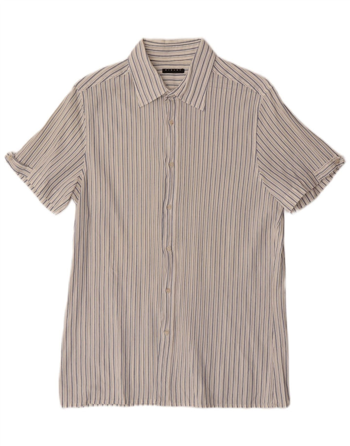 Sisley Chemise à Manches Courtes Medium Off White Pinstripe Homme
