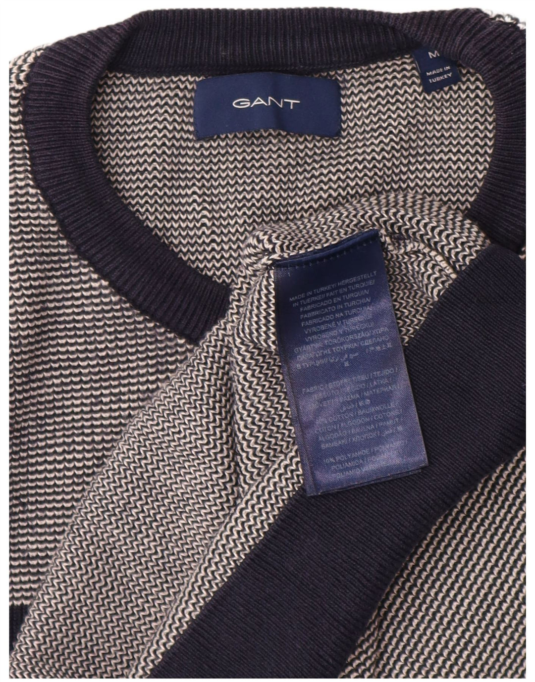 GANT Pull ras du cou pour homme en coton rayé bleu marine moyen