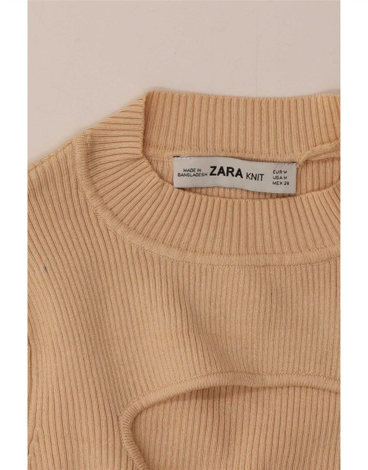 Zara Womens Crop Top Manches 3/4 UK 12 Beige Moyen