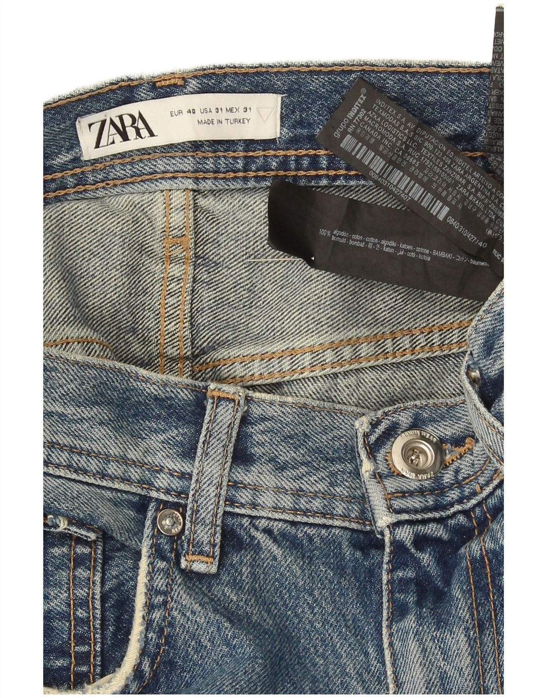 Zara Jean court en détresse pour homme EU 40 Medium W31 L26 Bleu Coton