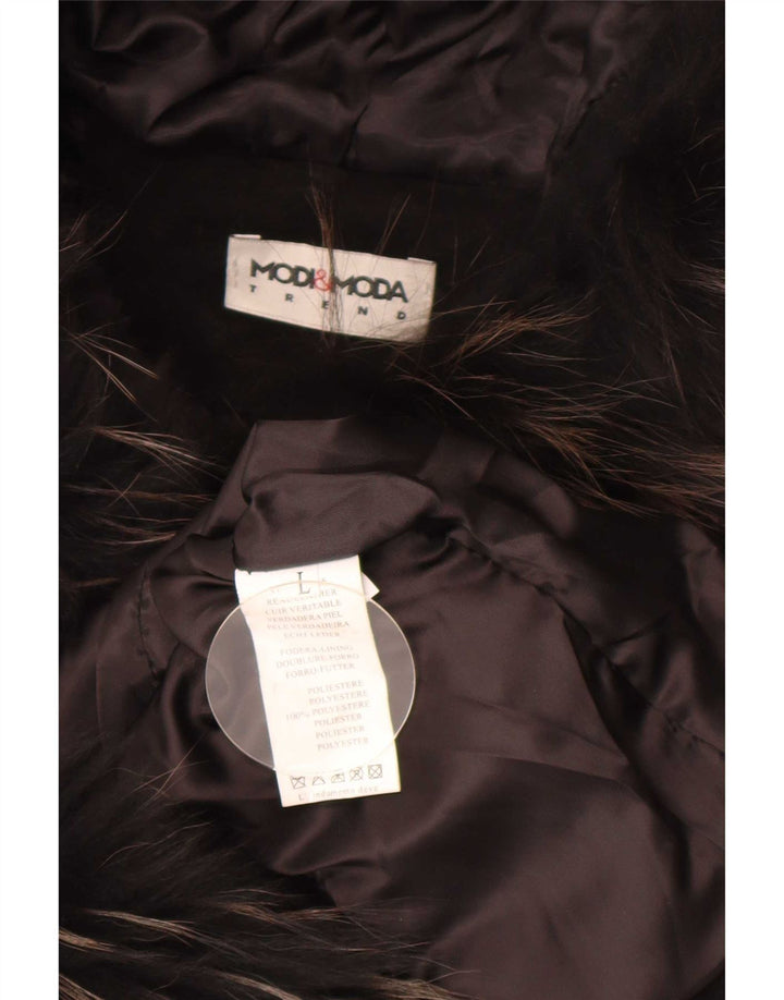 veste en daim à capuche femme vintage UK 14 Grand cuir noir