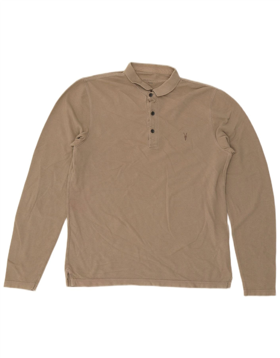 All Saints Polo à Manches Longues Homme Coton Beige Moyen
