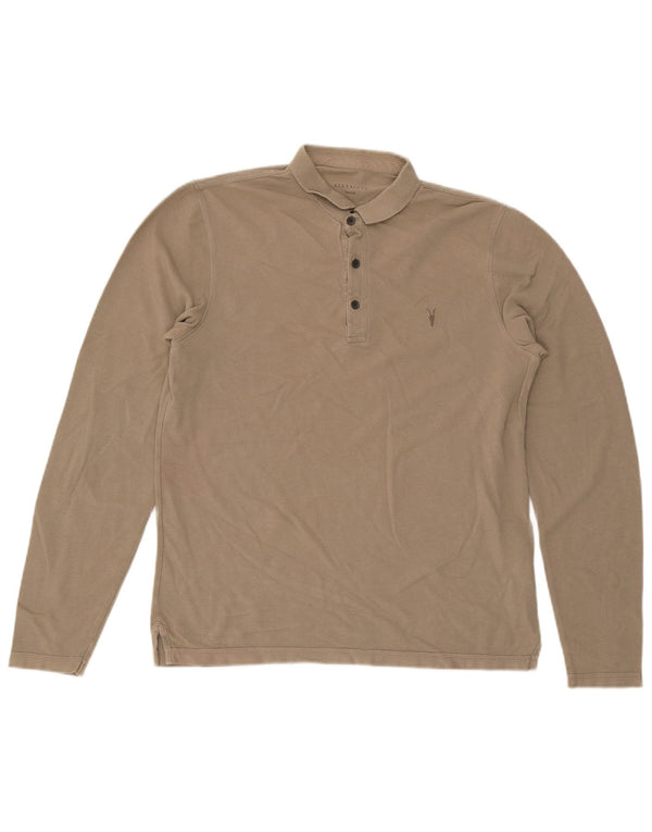 All Saints Polo à Manches Longues Homme Coton Beige Moyen