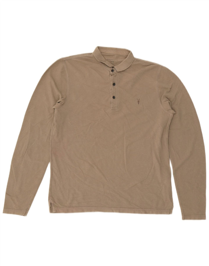 All Saints Polo à Manches Longues Homme Coton Beige Moyen