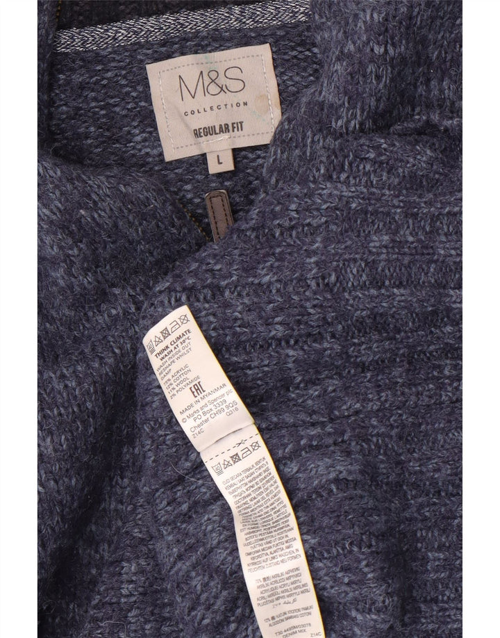 Marks & Spencer Pull coupe classique à col zippé pour homme, grand bleu moucheté