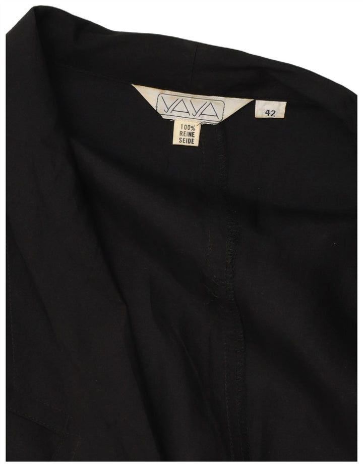 VINTAGE Femme 2 Bouton Blazer Veste EU 42 Grande Soie Noire