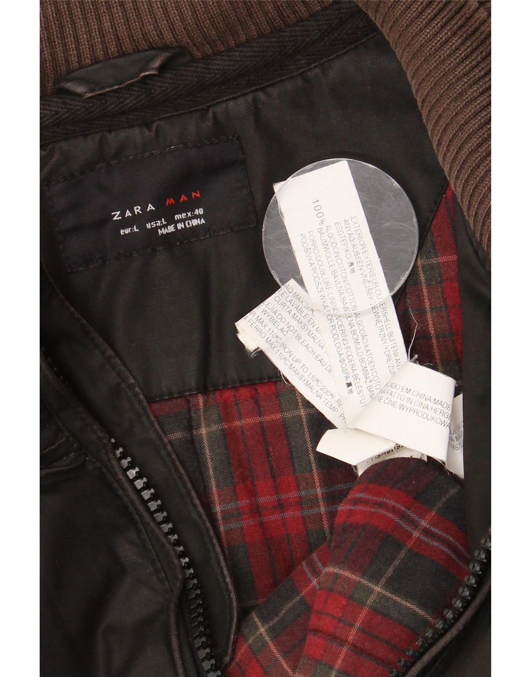 Zara Mens Bomber Jacket UK 40 Large Marron Coton