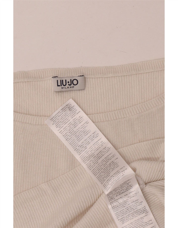 LIU JO Haut court surdimensionné à manches longues pour femme en coton blanc moyen UK 44