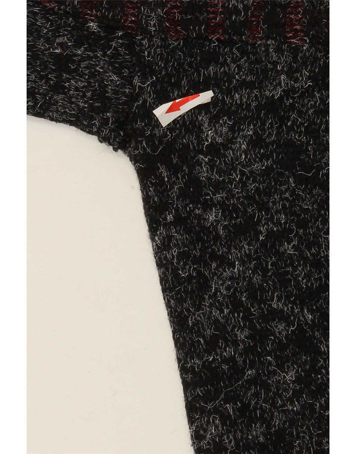 vintage Mens Crew Neck Jumper Pull Grande Laine Patchwork Noir