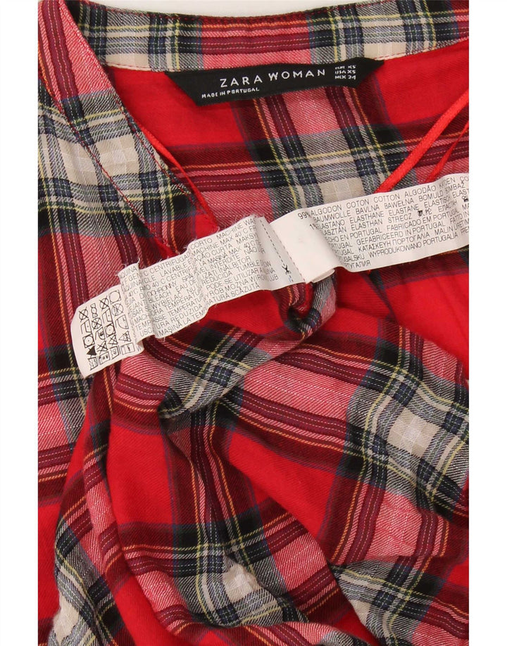 Zara Femme Pull Chemise UK 6 XS Rouge à Carreaux Coton