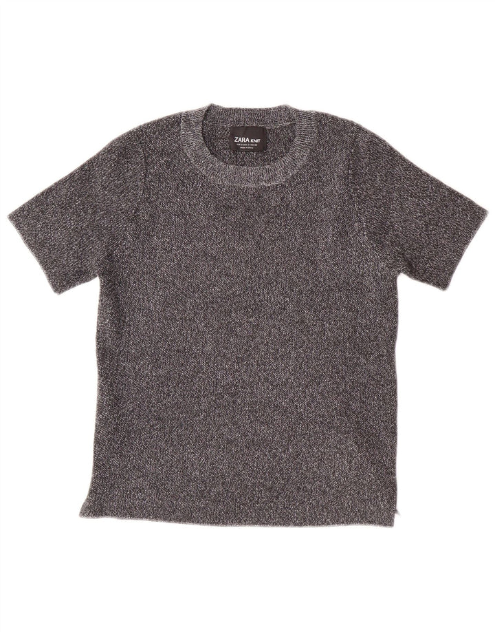 ZARA Womens Crop T-Shirt Top UK 8 Petit Gris