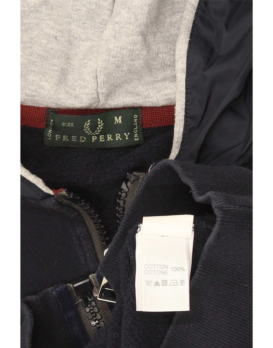 Fred Perry Pull à capuche zippé pour homme en coton bleu marine moyen