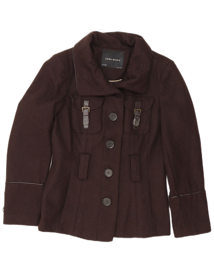Zara Veste Militaire Femme UK 16 Grande Laine Marron