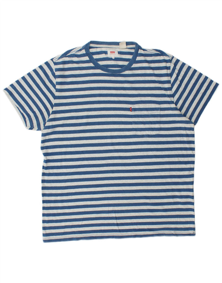 Levi's T-Shirt Top XL Homme Bleu Rayé Coton