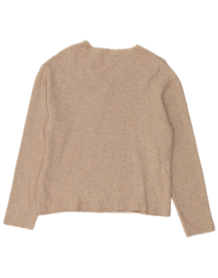 Marks & Spencer Pull col en V pour femme UK 44 Viscose beige moyen